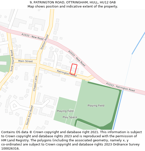 9, PATRINGTON ROAD, OTTRINGHAM, HULL, HU12 0AB: Location map and indicative extent of plot