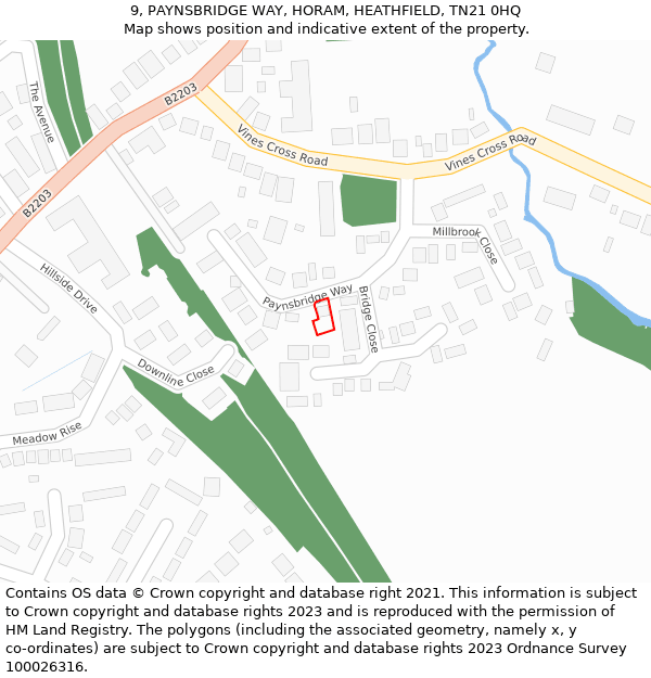 9, PAYNSBRIDGE WAY, HORAM, HEATHFIELD, TN21 0HQ: Location map and indicative extent of plot
