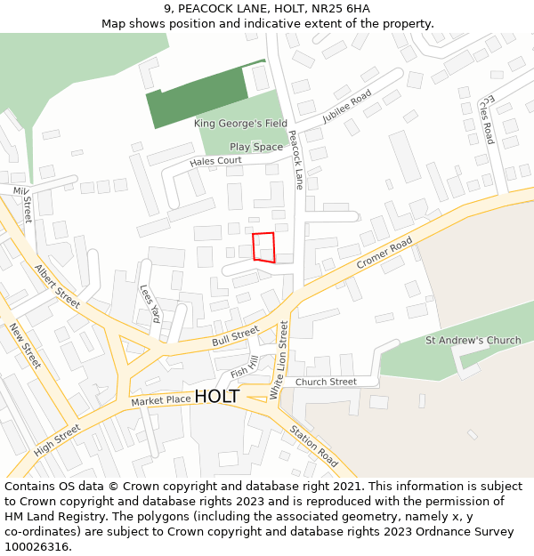 9, PEACOCK LANE, HOLT, NR25 6HA: Location map and indicative extent of plot