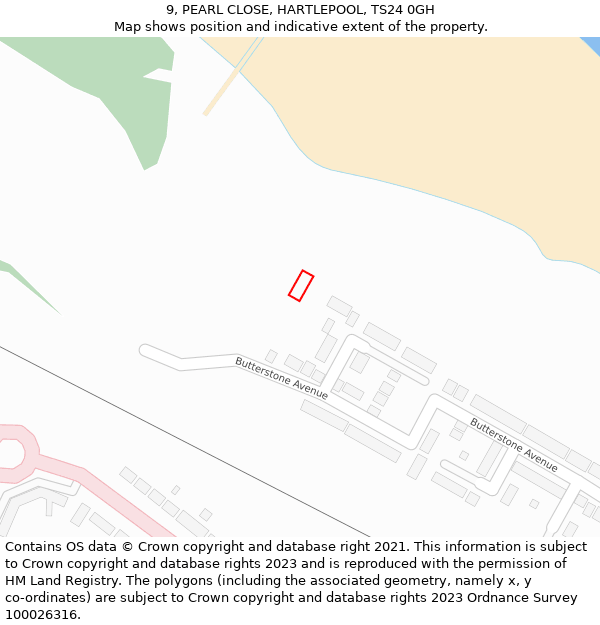 9, PEARL CLOSE, HARTLEPOOL, TS24 0GH: Location map and indicative extent of plot