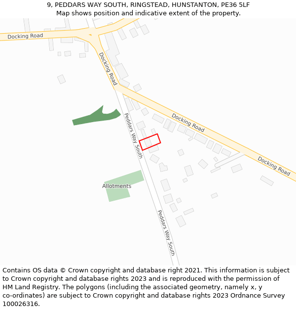 9, PEDDARS WAY SOUTH, RINGSTEAD, HUNSTANTON, PE36 5LF: Location map and indicative extent of plot