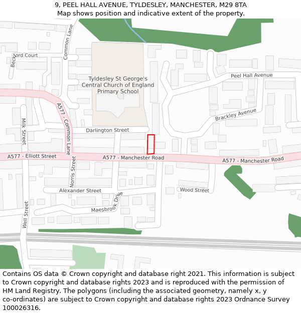 9, PEEL HALL AVENUE, TYLDESLEY, MANCHESTER, M29 8TA: Location map and indicative extent of plot