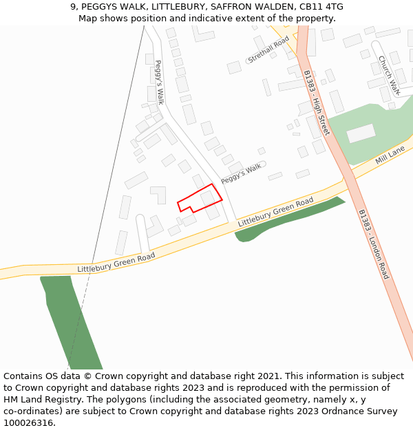 9, PEGGYS WALK, LITTLEBURY, SAFFRON WALDEN, CB11 4TG: Location map and indicative extent of plot