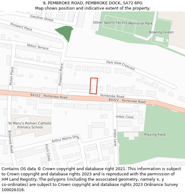 9, PEMBROKE ROAD, PEMBROKE DOCK, SA72 6PG: Location map and indicative extent of plot