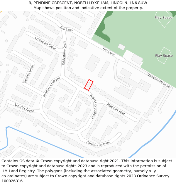 9, PENDINE CRESCENT, NORTH HYKEHAM, LINCOLN, LN6 8UW: Location map and indicative extent of plot