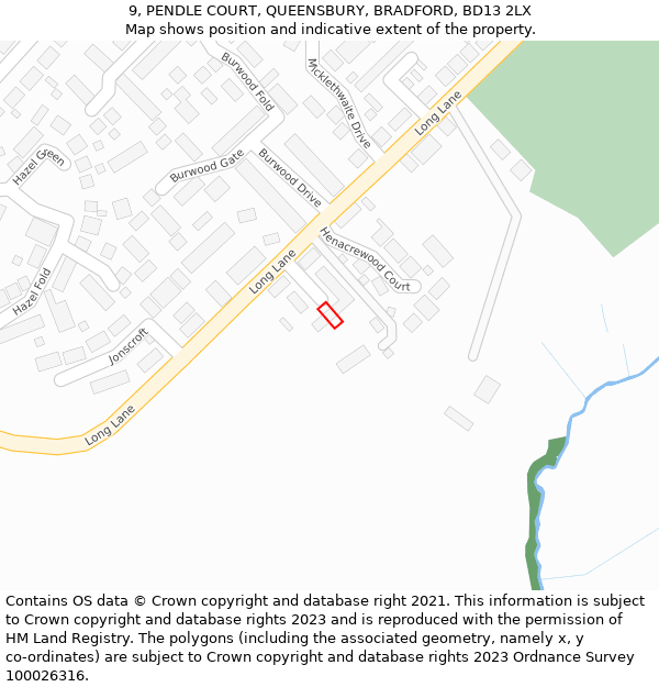 9, PENDLE COURT, QUEENSBURY, BRADFORD, BD13 2LX: Location map and indicative extent of plot