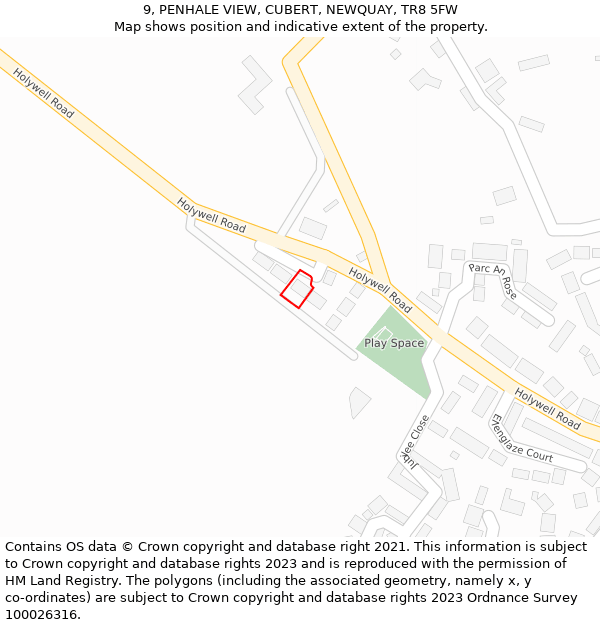 9, PENHALE VIEW, CUBERT, NEWQUAY, TR8 5FW: Location map and indicative extent of plot