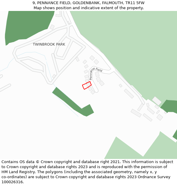 9, PENNANCE FIELD, GOLDENBANK, FALMOUTH, TR11 5FW: Location map and indicative extent of plot