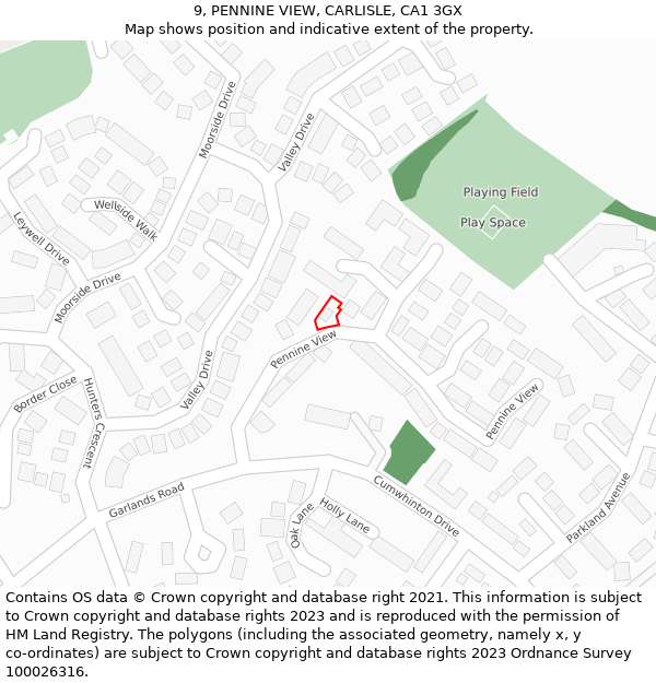 9, PENNINE VIEW, CARLISLE, CA1 3GX: Location map and indicative extent of plot