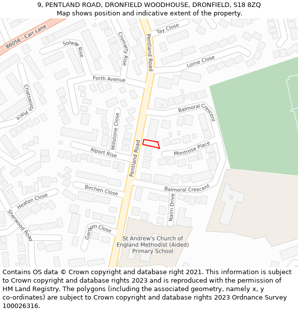 9, PENTLAND ROAD, DRONFIELD WOODHOUSE, DRONFIELD, S18 8ZQ: Location map and indicative extent of plot