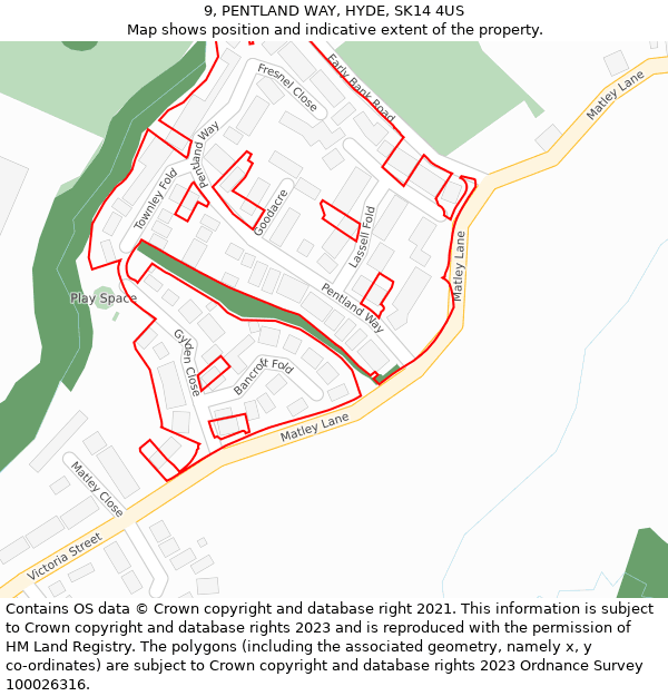 9, PENTLAND WAY, HYDE, SK14 4US: Location map and indicative extent of plot