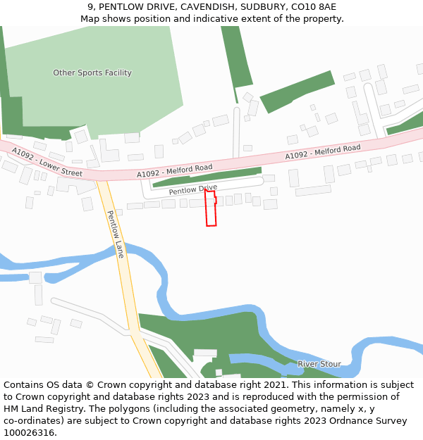 9, PENTLOW DRIVE, CAVENDISH, SUDBURY, CO10 8AE: Location map and indicative extent of plot