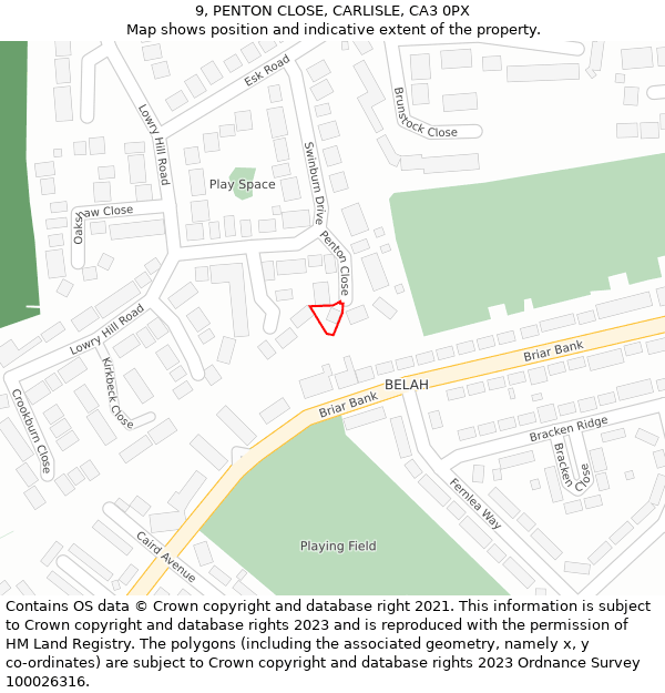 9, PENTON CLOSE, CARLISLE, CA3 0PX: Location map and indicative extent of plot