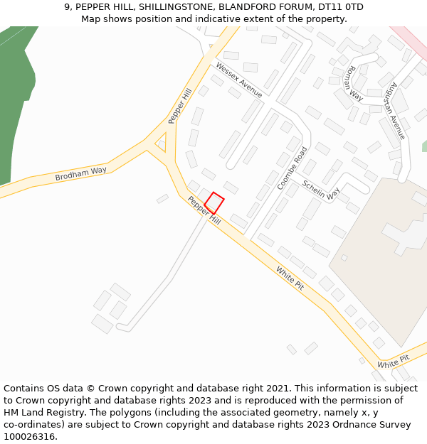 9, PEPPER HILL, SHILLINGSTONE, BLANDFORD FORUM, DT11 0TD: Location map and indicative extent of plot