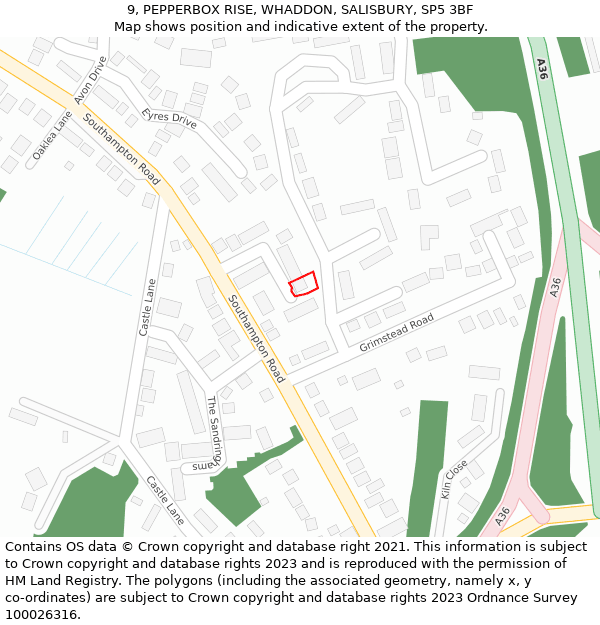 9, PEPPERBOX RISE, WHADDON, SALISBURY, SP5 3BF: Location map and indicative extent of plot