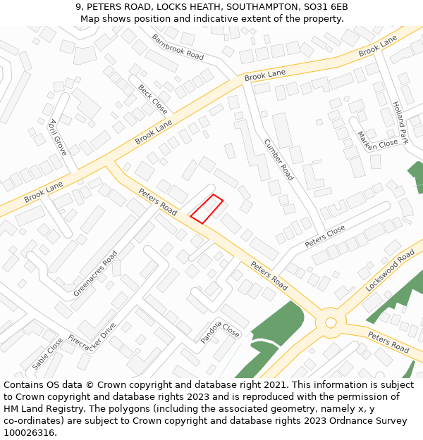 9, PETERS ROAD, LOCKS HEATH, SOUTHAMPTON, SO31 6EB: Location map and indicative extent of plot