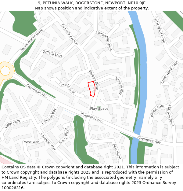 9, PETUNIA WALK, ROGERSTONE, NEWPORT, NP10 9JE: Location map and indicative extent of plot