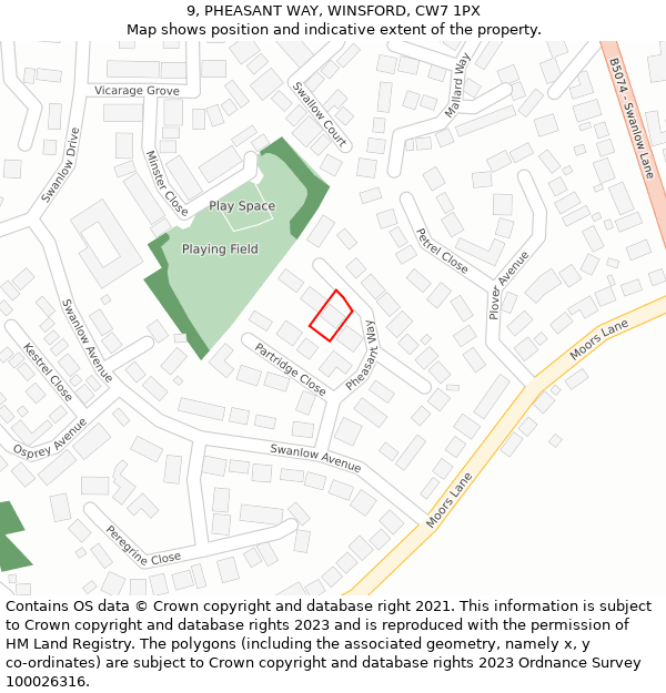 9, PHEASANT WAY, WINSFORD, CW7 1PX: Location map and indicative extent of plot