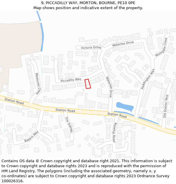9, PICCADILLY WAY, MORTON, BOURNE, PE10 0PE: Location map and indicative extent of plot
