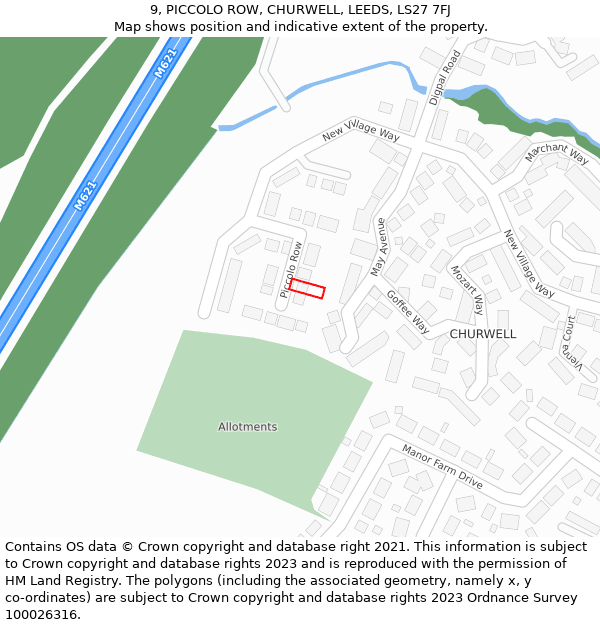 9, PICCOLO ROW, CHURWELL, LEEDS, LS27 7FJ: Location map and indicative extent of plot