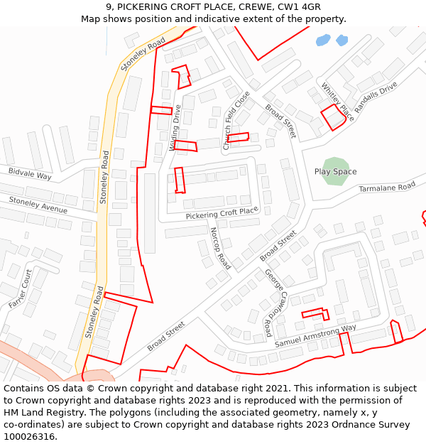 9, PICKERING CROFT PLACE, CREWE, CW1 4GR: Location map and indicative extent of plot