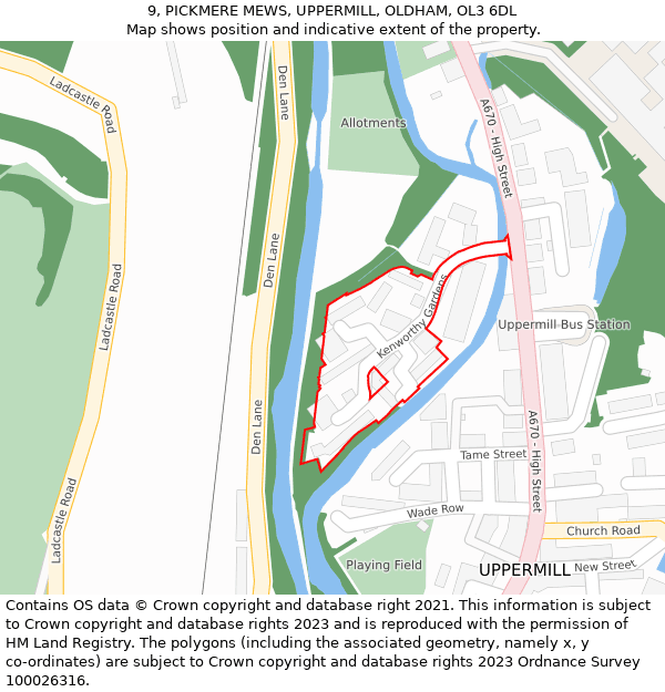 9, PICKMERE MEWS, UPPERMILL, OLDHAM, OL3 6DL: Location map and indicative extent of plot