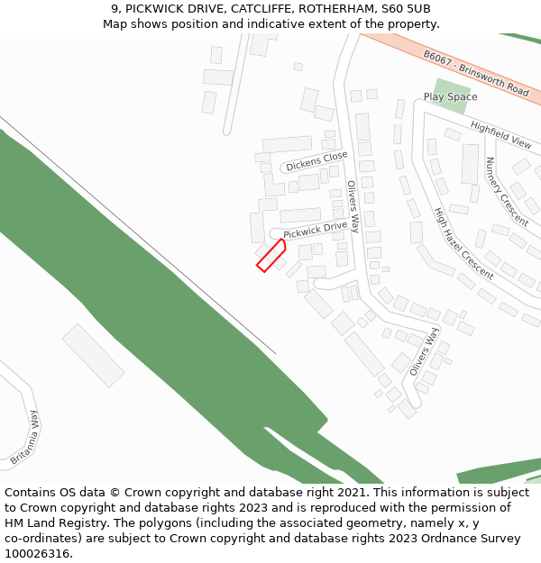 9, PICKWICK DRIVE, CATCLIFFE, ROTHERHAM, S60 5UB: Location map and indicative extent of plot