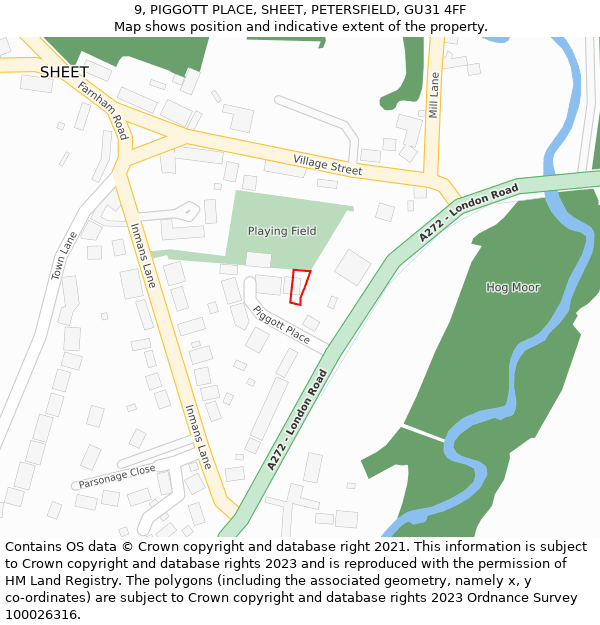 9, PIGGOTT PLACE, SHEET, PETERSFIELD, GU31 4FF: Location map and indicative extent of plot