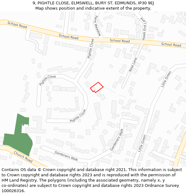 9, PIGHTLE CLOSE, ELMSWELL, BURY ST. EDMUNDS, IP30 9EJ: Location map and indicative extent of plot