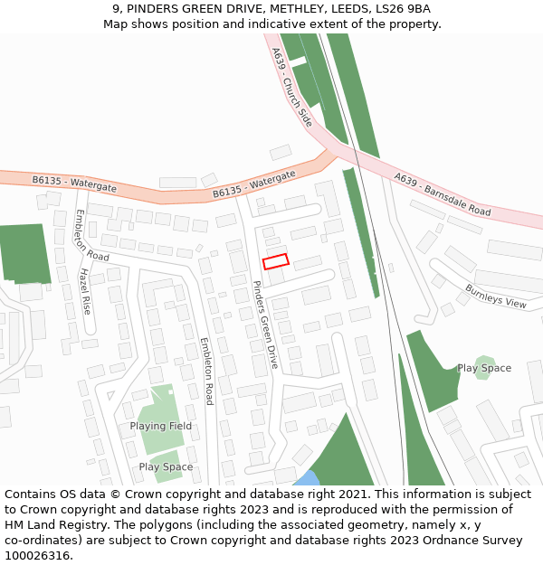 9, PINDERS GREEN DRIVE, METHLEY, LEEDS, LS26 9BA: Location map and indicative extent of plot