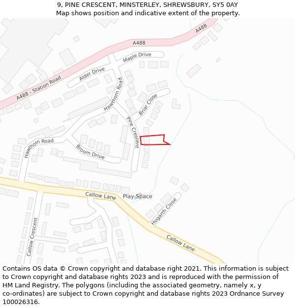 9, PINE CRESCENT, MINSTERLEY, SHREWSBURY, SY5 0AY: Location map and indicative extent of plot