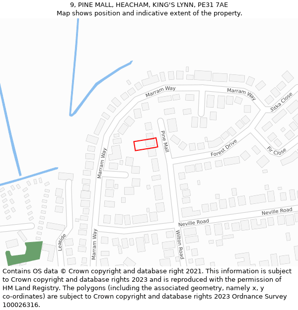 9, PINE MALL, HEACHAM, KING'S LYNN, PE31 7AE: Location map and indicative extent of plot