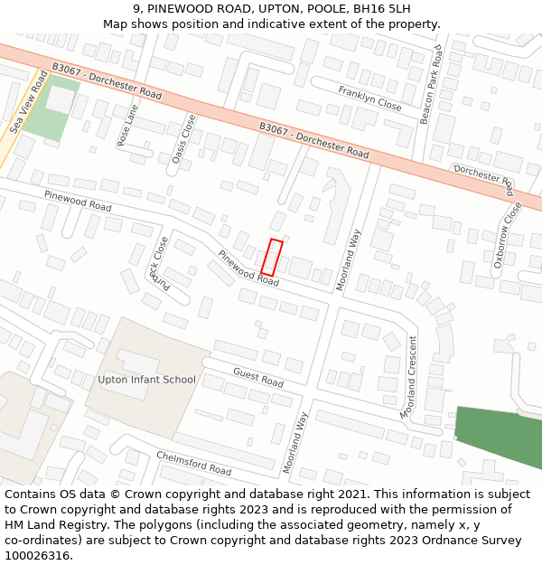 9, PINEWOOD ROAD, UPTON, POOLE, BH16 5LH: Location map and indicative extent of plot