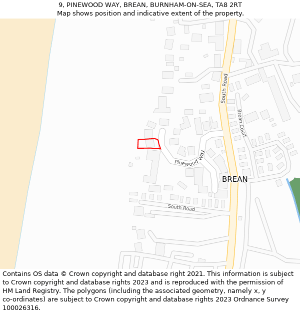 9, PINEWOOD WAY, BREAN, BURNHAM-ON-SEA, TA8 2RT: Location map and indicative extent of plot