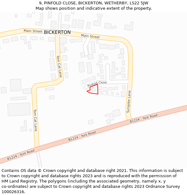 9, PINFOLD CLOSE, BICKERTON, WETHERBY, LS22 5JW: Location map and indicative extent of plot