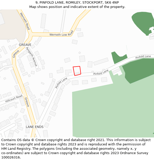 9, PINFOLD LANE, ROMILEY, STOCKPORT, SK6 4NP: Location map and indicative extent of plot