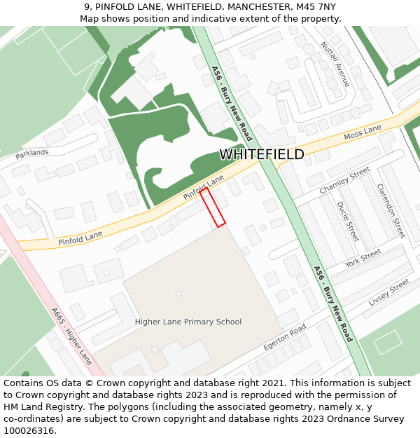 9, PINFOLD LANE, WHITEFIELD, MANCHESTER, M45 7NY: Location map and indicative extent of plot