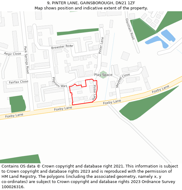 9, PINTER LANE, GAINSBOROUGH, DN21 1ZF: Location map and indicative extent of plot