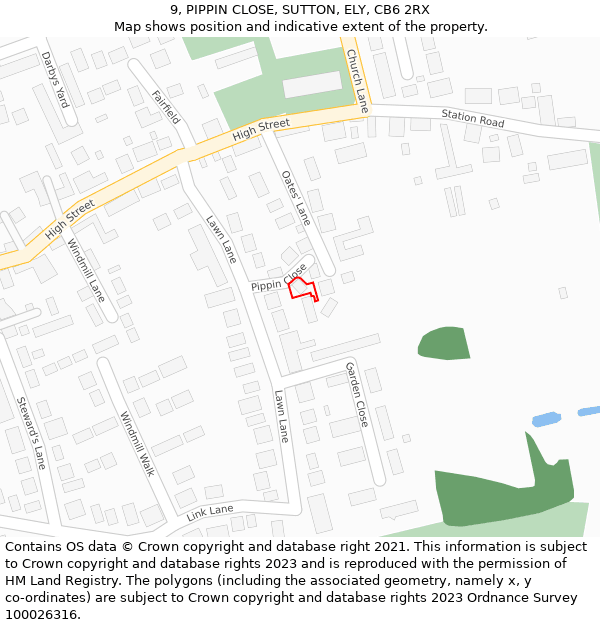 9, PIPPIN CLOSE, SUTTON, ELY, CB6 2RX: Location map and indicative extent of plot