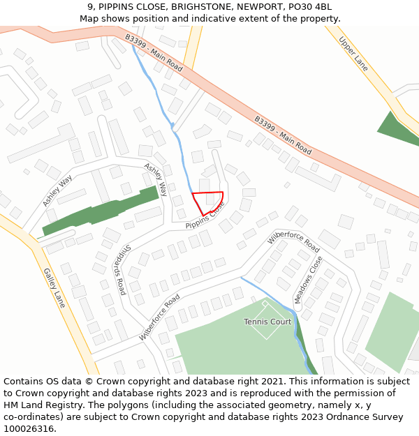9, PIPPINS CLOSE, BRIGHSTONE, NEWPORT, PO30 4BL: Location map and indicative extent of plot