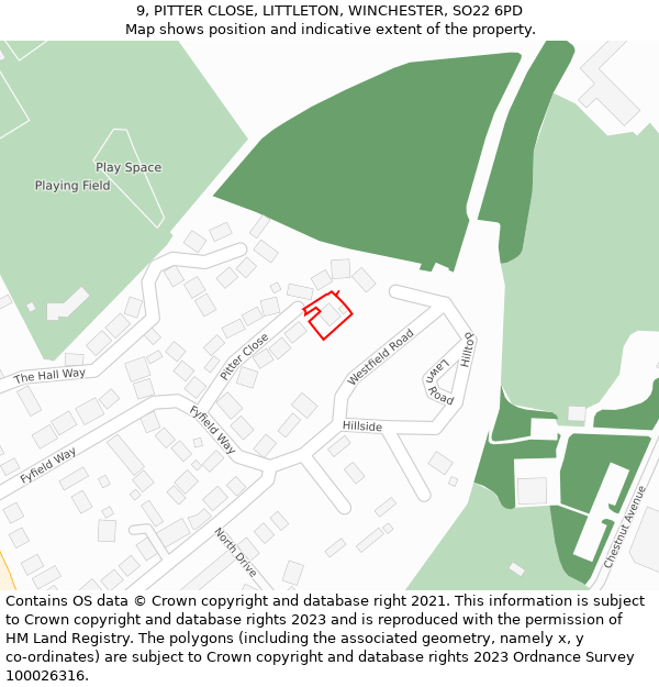 9, PITTER CLOSE, LITTLETON, WINCHESTER, SO22 6PD: Location map and indicative extent of plot