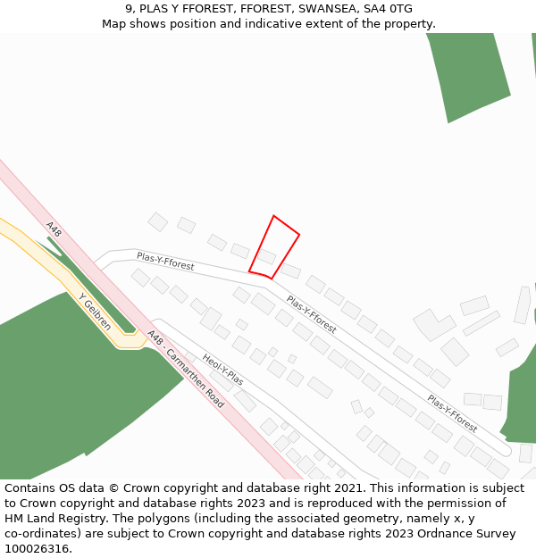 9, PLAS Y FFOREST, FFOREST, SWANSEA, SA4 0TG: Location map and indicative extent of plot