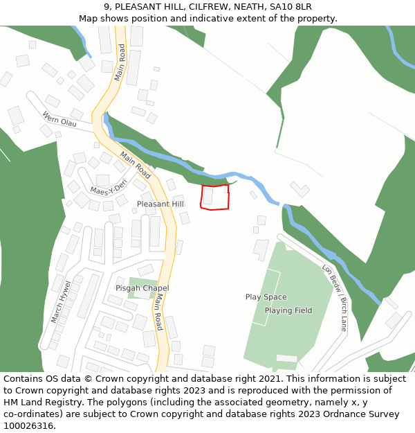 9, PLEASANT HILL, CILFREW, NEATH, SA10 8LR: Location map and indicative extent of plot