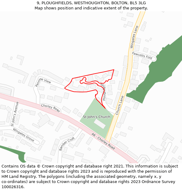 9, PLOUGHFIELDS, WESTHOUGHTON, BOLTON, BL5 3LG: Location map and indicative extent of plot