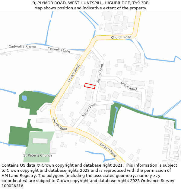 9, PLYMOR ROAD, WEST HUNTSPILL, HIGHBRIDGE, TA9 3RR: Location map and indicative extent of plot