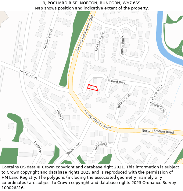 9, POCHARD RISE, NORTON, RUNCORN, WA7 6SS: Location map and indicative extent of plot