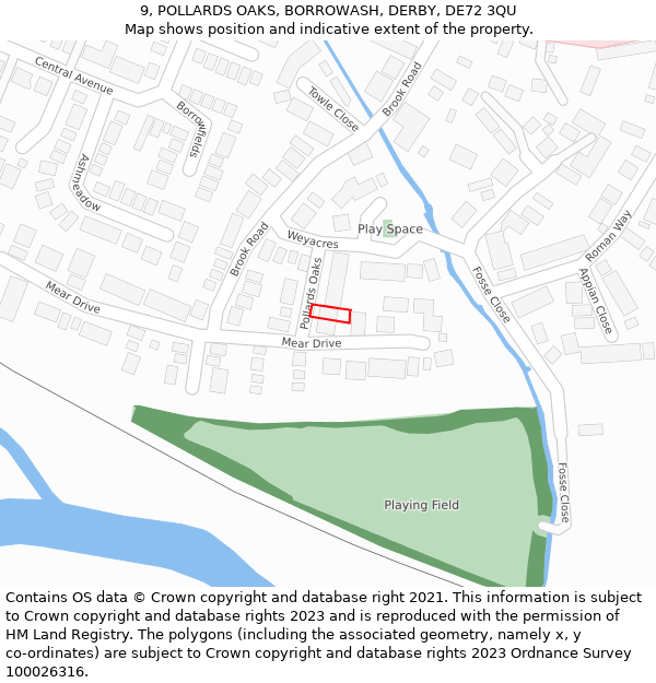 9, POLLARDS OAKS, BORROWASH, DERBY, DE72 3QU: Location map and indicative extent of plot