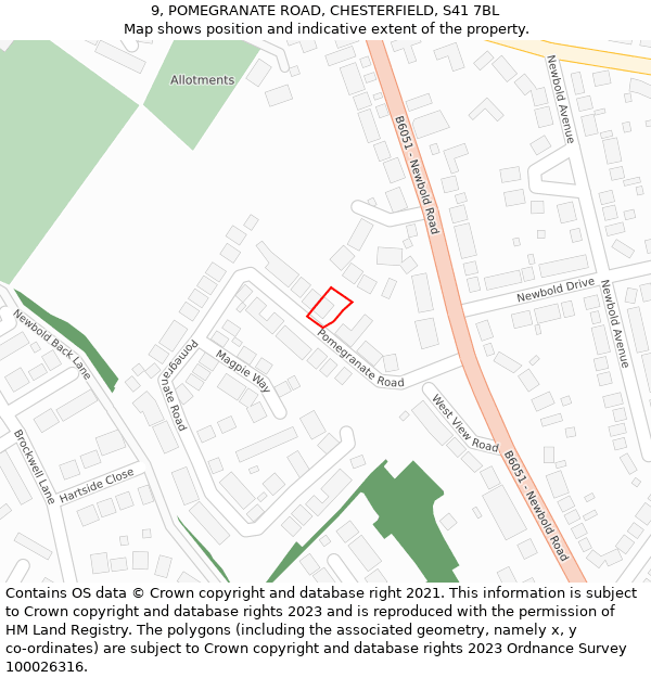 9, POMEGRANATE ROAD, CHESTERFIELD, S41 7BL: Location map and indicative extent of plot