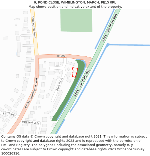 9, POND CLOSE, WIMBLINGTON, MARCH, PE15 0RL: Location map and indicative extent of plot