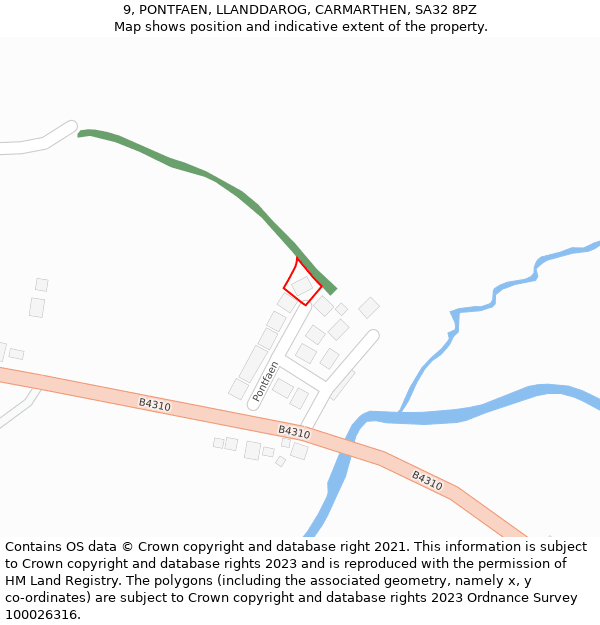 9, PONTFAEN, LLANDDAROG, CARMARTHEN, SA32 8PZ: Location map and indicative extent of plot